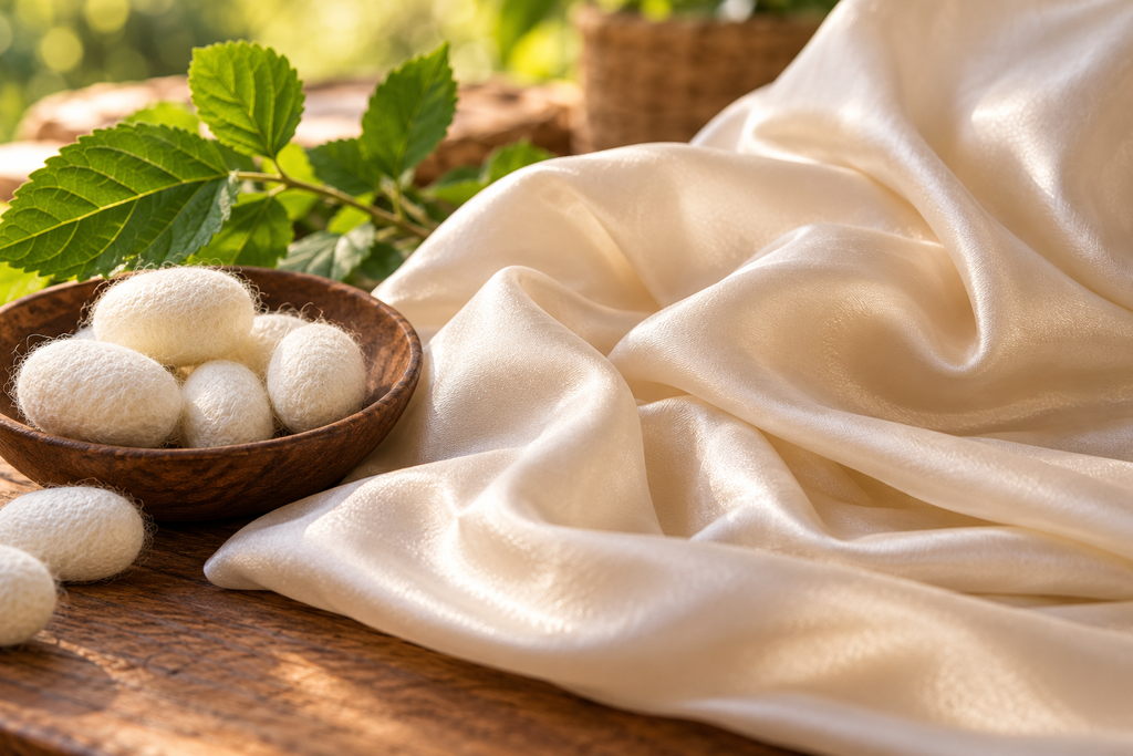Silk fabric with silkworm cocoons